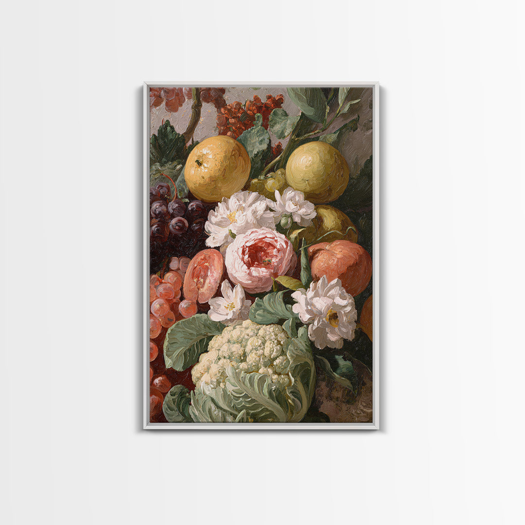 Rococo Fruit Feast Canvas Print, Maximalist Art, Digital Art, Living Room Decor, Maximal, Pink Wall Art, Dopamine Decor, MAX-2x3-23