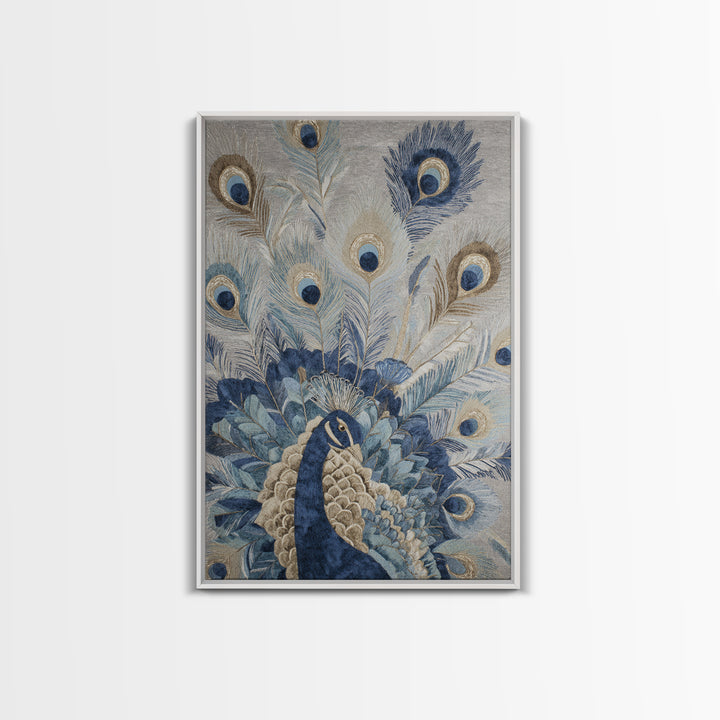 Dramatic Peacock with Oversized Feather Pattern Canvas Print, Maximalist Art, Contemporary Art, Living Room Decor, Maximal, MAX-2x3-40
