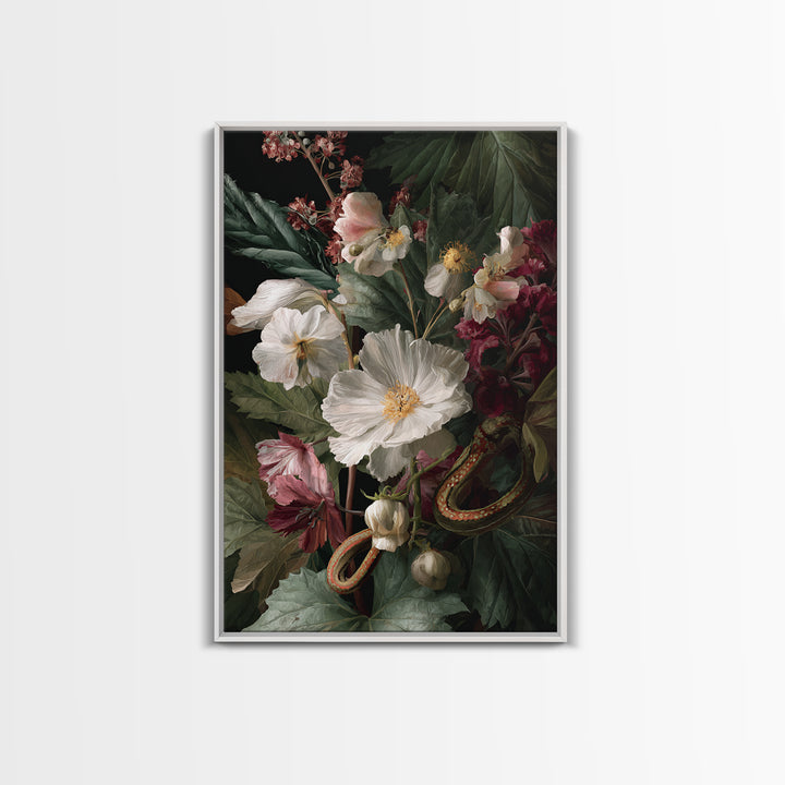 Highly Patterned Snake and Flower Composition Canvas Print, Maximalist Art, Living Room Decor, Oil Painting, Maximal, MAX-2x3-45