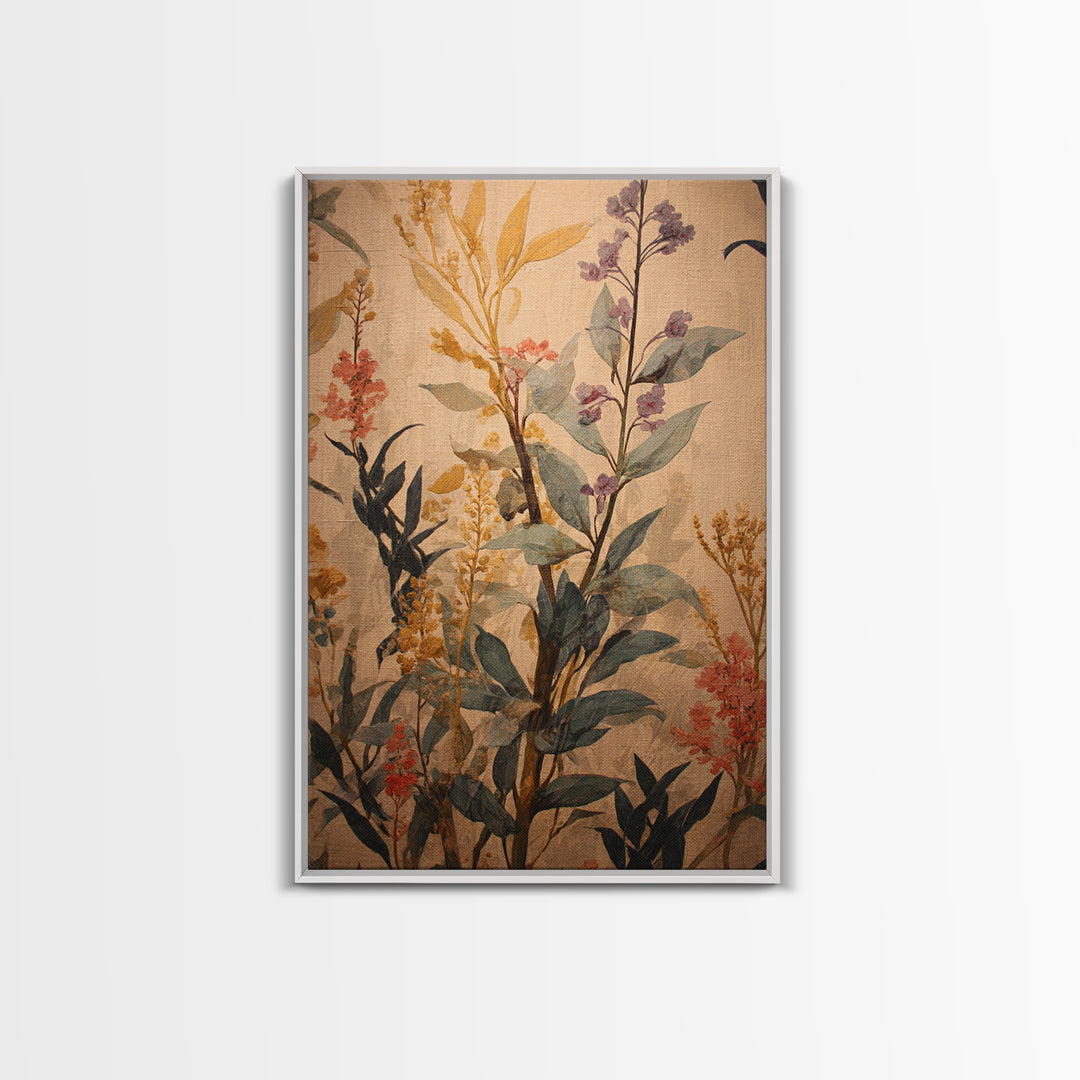 Crowded Botanical Tapestry Framed Canvas Print, Maximalist Art, Modern Art, Living Room Decor, Oil Painting, Maximal, MAX-2x3-87