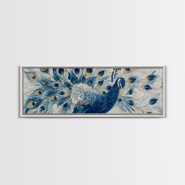 Dramatic Peacock with Oversized Feather Pattern Canvas Print, Maximalist Art, Moody Wall Art, Living Room Decor, Maximal, MAX-3x1-24