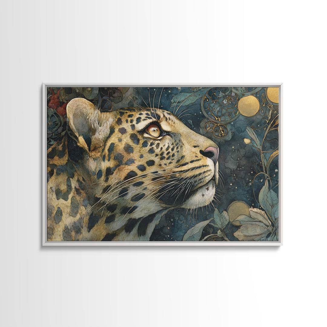 Rainbow Leopard Portrait Framed Canvas Print, Maximalist Art, Leopard Print, Living Room Decor, Oil Painting, Maximal, MAX-3x2-40