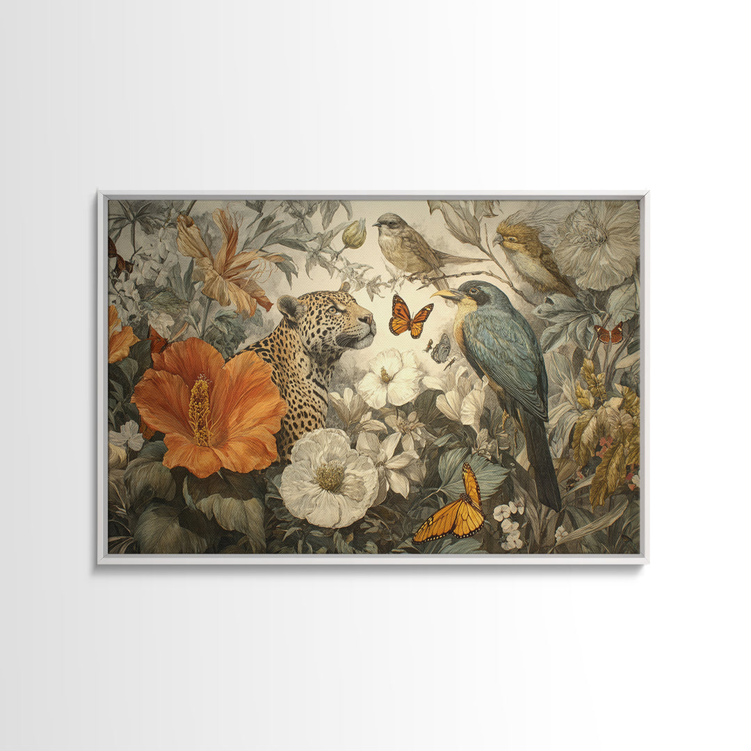 Explosive Floral Jungle Framed Canvas Print, Maximalist Art, Modern Art, Living Room Decor, Oil Painting, Maximal, MAX-3x2-5