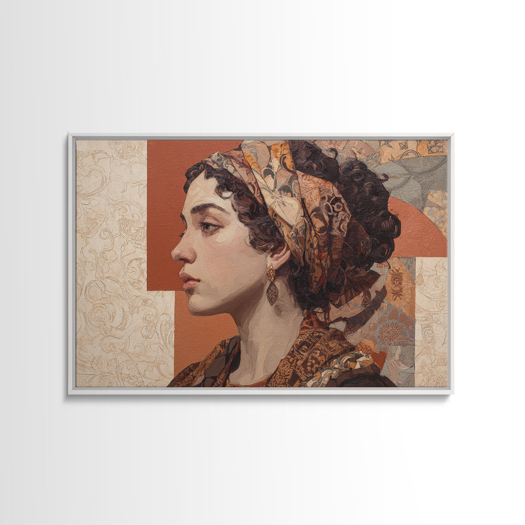 Ornate Portrait with Layered Textiles and Jewels Canvas Print, Maximalist Art, Unique Wall Art, Living Room Decor, Maximal, MAX-3x2-8