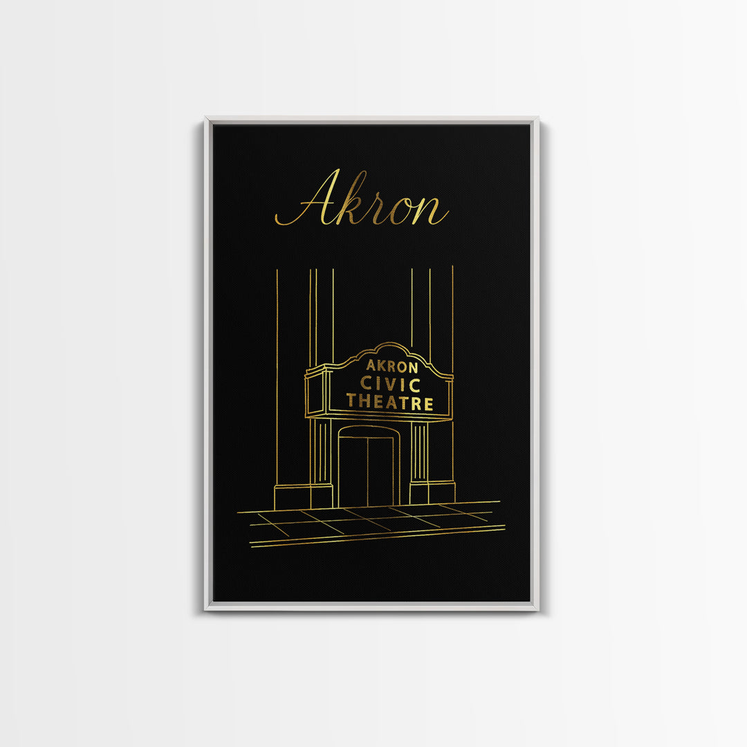 Akron Ohio Travel Poster, Canvas Print, Gold Outline Poster Art, Akron Poster Print, Modern Wall Decor, City Illustration, Travel Decor