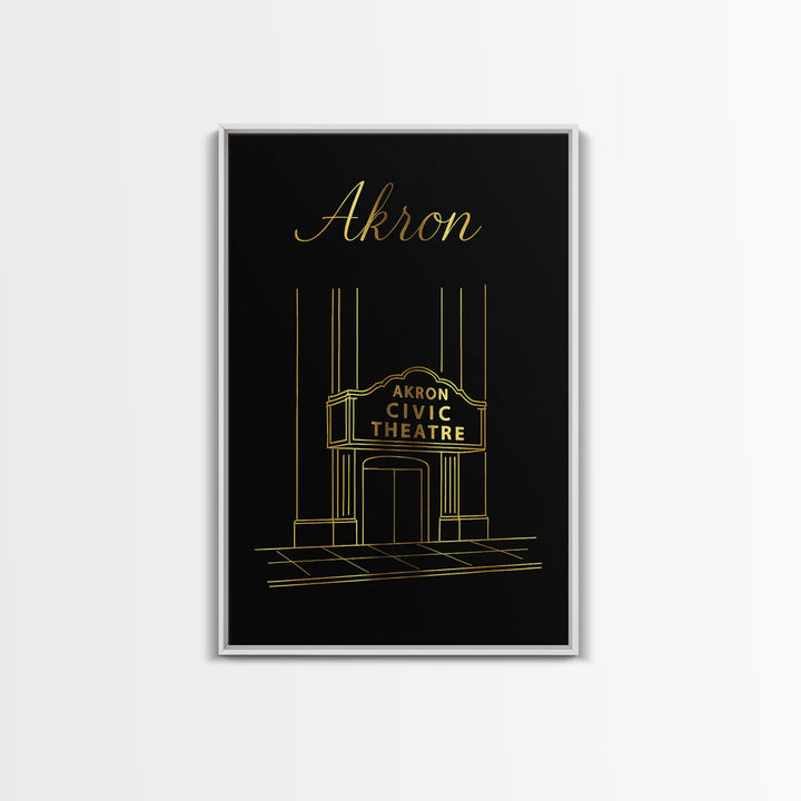 Akron Ohio Travel Poster, Canvas Print, Gold Outline Poster Art, Akron Poster Print, Modern Wall Decor, City Illustration, Travel Decor