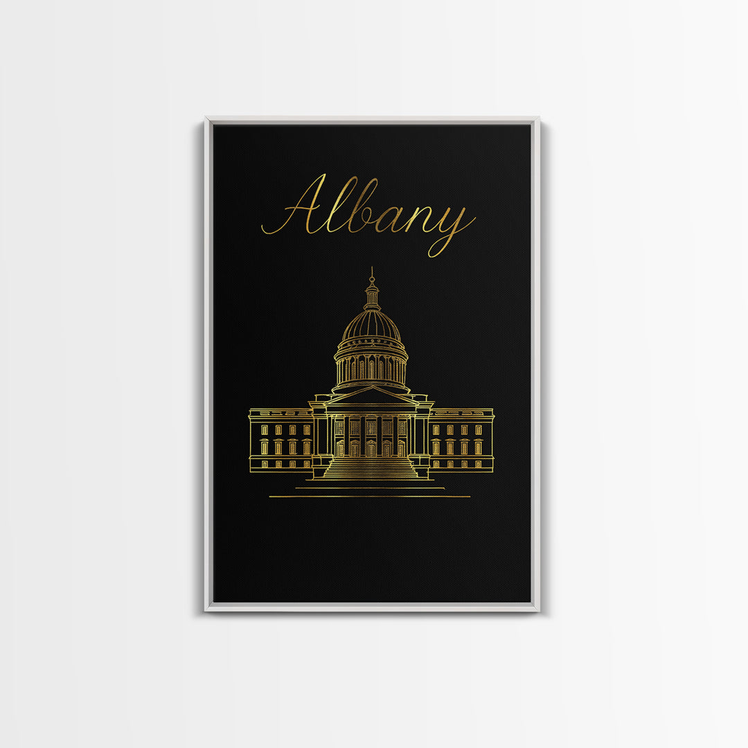 Albany New York Travel Poster, Canvas Print, Gold Outline Poster Art, Albany Art Print, Wanderlust Decor, Fine Art Print, Travel Wall Art