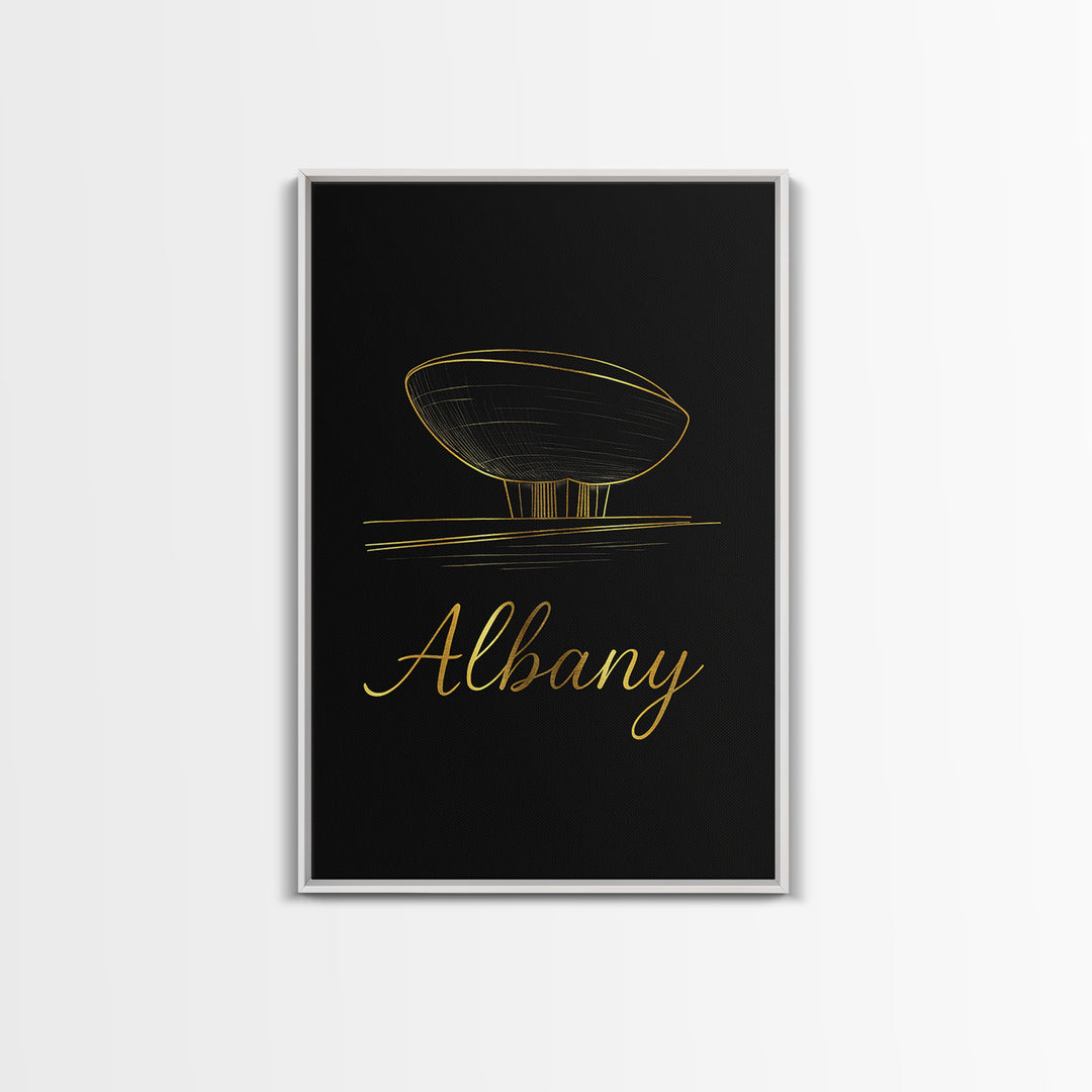 Albany Travel Poster, Framed Canvas Print, Black Gold Minimalist Art, Albany Poster Print, Vintage Travel Print, City Travel Prints