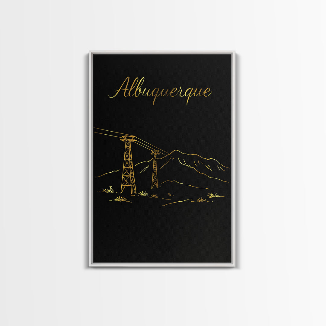 Albuquerque New Mexico Travel Poster, Canvas Print, Dark Minimalist Wall Art, Albuquerque Travel Art, Watercolor Skyline Art