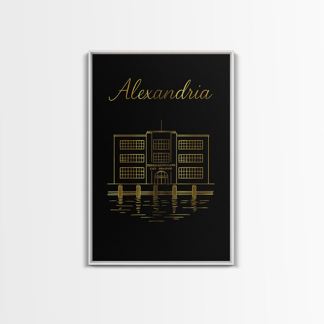 Alexandria Virginia Travel Poster, Canvas Print, Black Gold Minimalist Art, Alexandria Poster Print, Modern Wall Decor, Wanderlust Decor