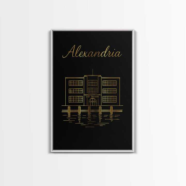 Alexandria Virginia Travel Poster, Canvas Print, Black Gold Minimalist Art, Alexandria Poster Print, Modern Wall Decor, Wanderlust Decor