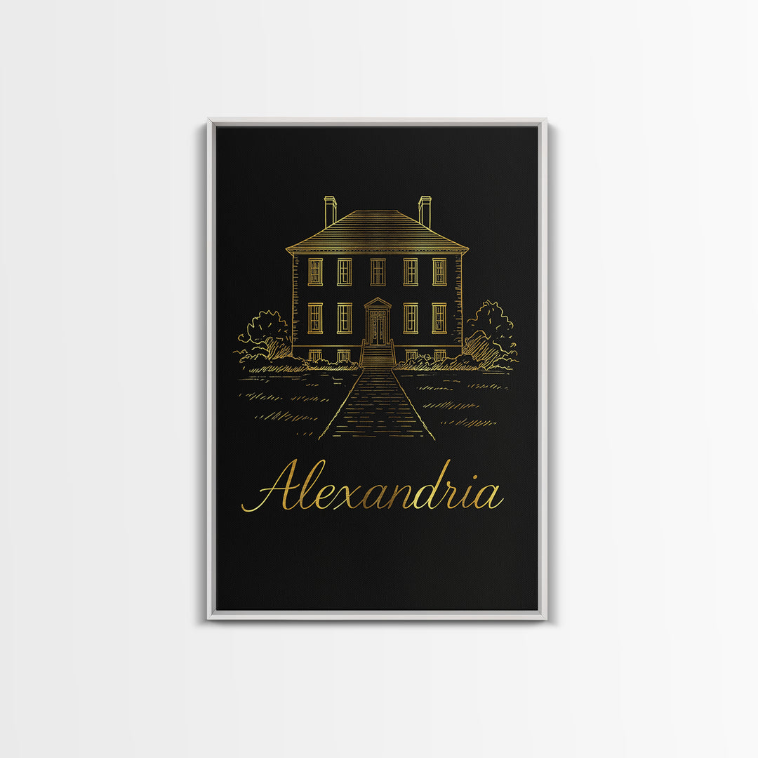 Alexandria Travel Poster, Canvas Print, Minimalist Gold Line Art, Alexandria Art Print, City Illustration, City Art Print, Wanderlust Decor