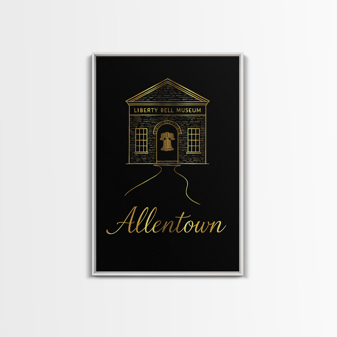 Allentown Pennsylvania Travel Poster, Canvas Print, Black Gold Minimalist Art, Allentown Travel Art, Travel Print, Watercolor Urban Skyline