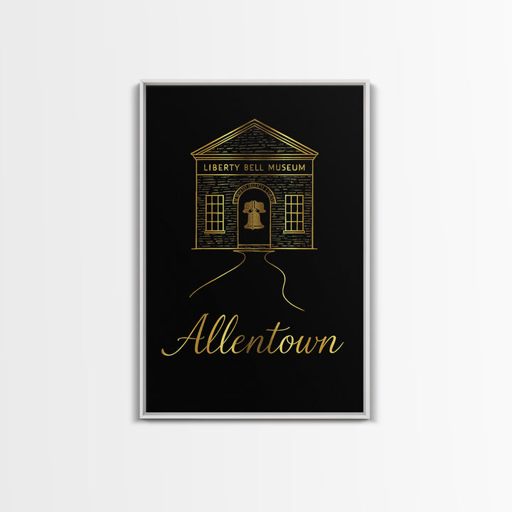 Allentown Pennsylvania Travel Poster, Canvas Print, Black Gold Minimalist Art, Allentown Travel Art, Travel Print, Watercolor Urban Skyline