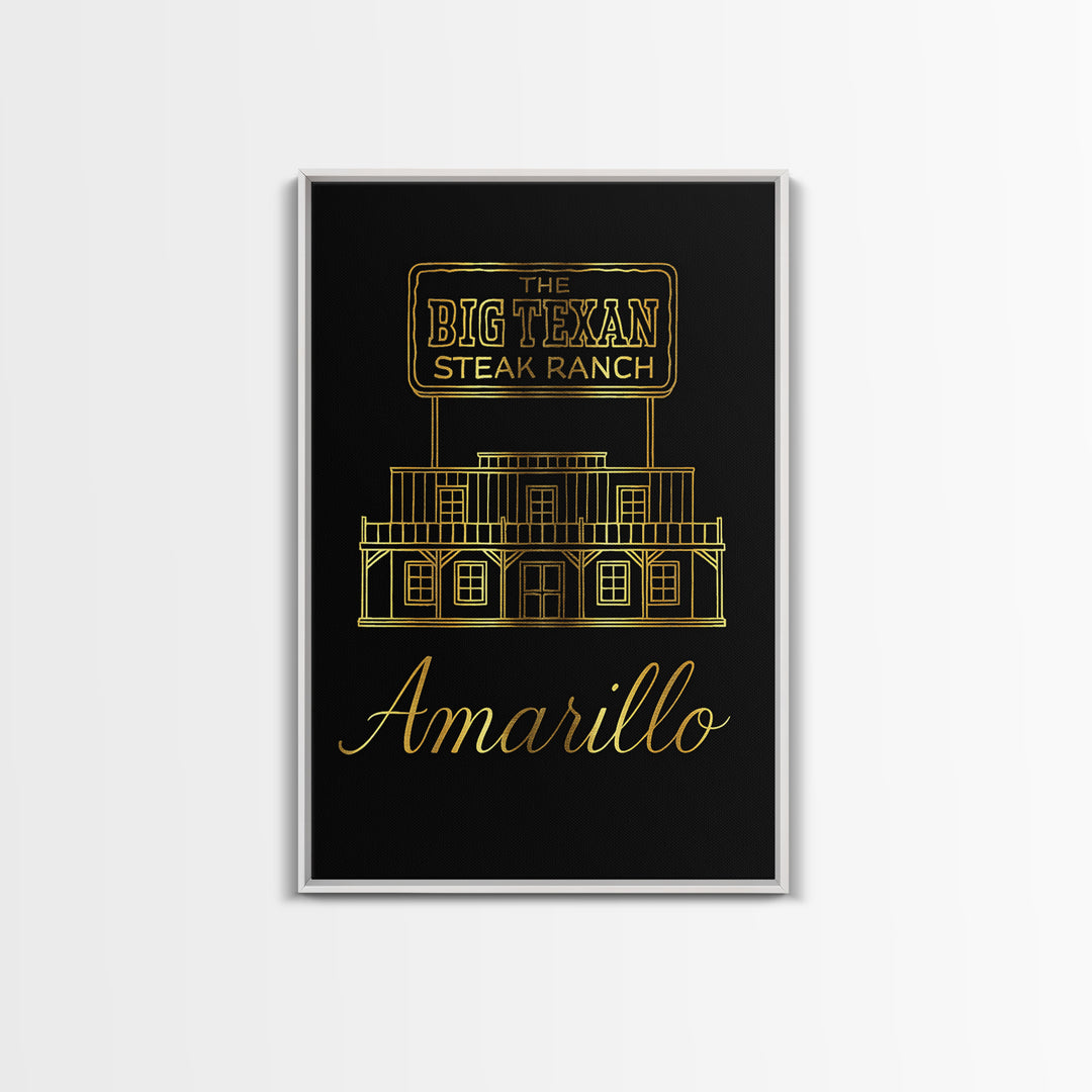 Amarillo Texas Travel Poster, Canvas Print, Minimalist Gold Line Art, Amarillo Poster Print, Gift For Travelers, Mid Century Wall Art