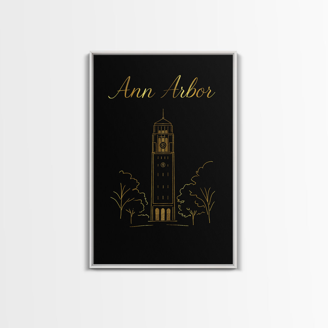 Ann Arbor Michigan Travel Poster, Canvas Print, Minimalist Gold Line Art, Ann Arbor Art Print, Art Print, Wall Decor, City Travel Prints