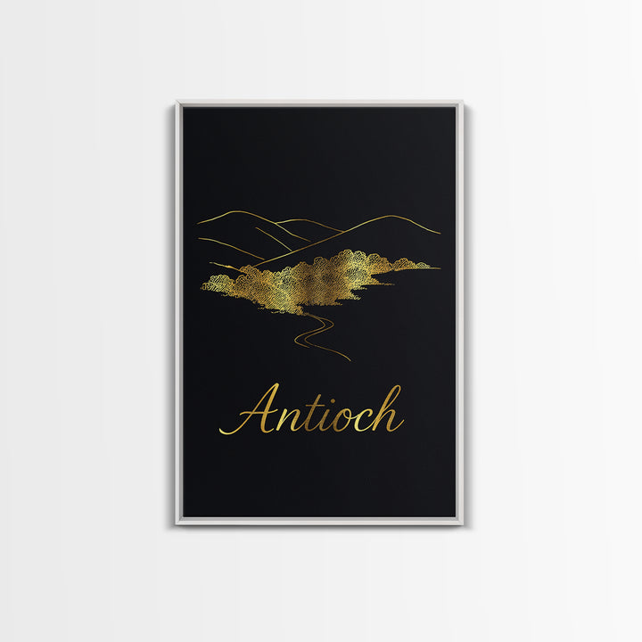 Antioch Travel Poster, Framed Canvas Print, Minimalist Gold Line Art, Antioch Poster Print, Retro Travel Print, Vintage City Art
