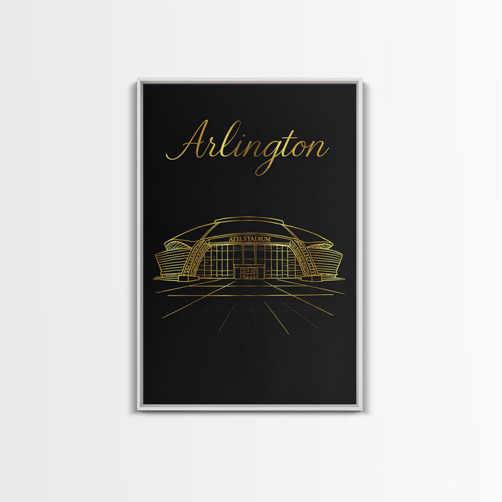 Arlington Texas Travel Poster, Framed Canvas Print, Minimalist Gold Line Art, Arlington Poster Print, Gift For Travelers, Retro Travel Print