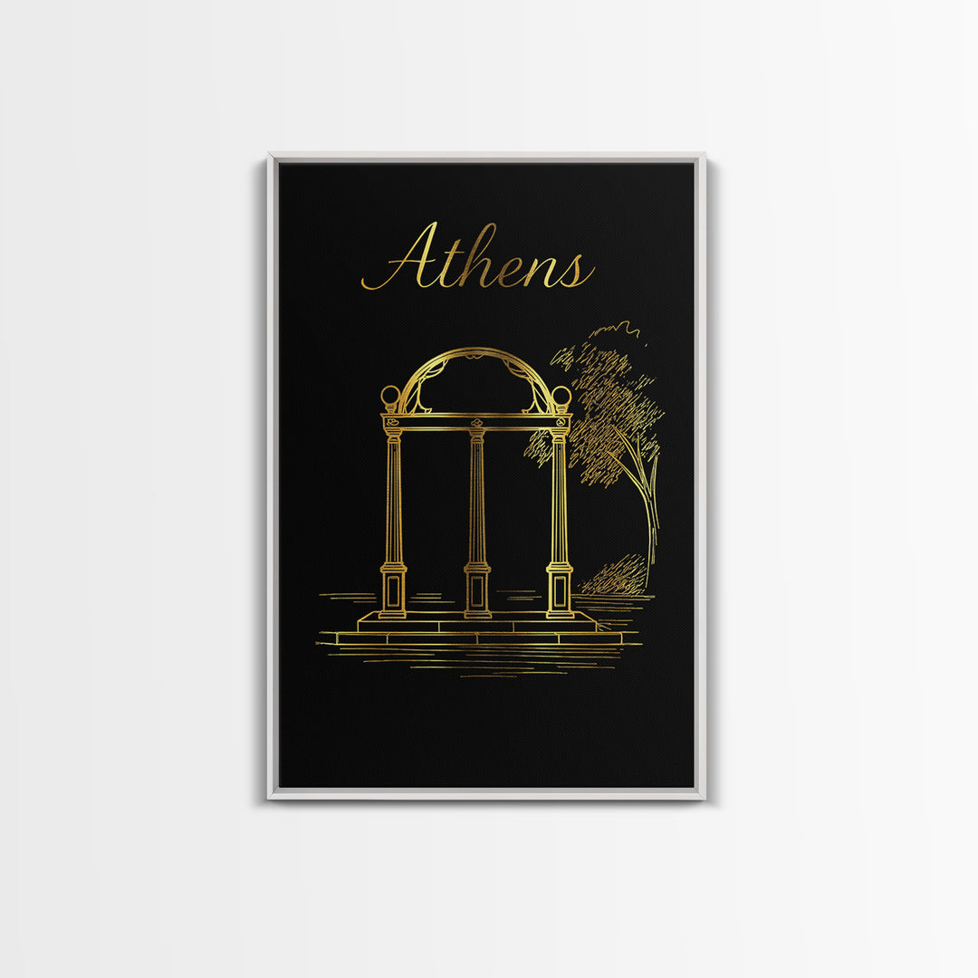 Athens Travel Poster, Framed Canvas Print, Minimalist Gold Line Art, Athens Travel Art, Vintage Travel Art, Travel Wall Art, Travel Gift