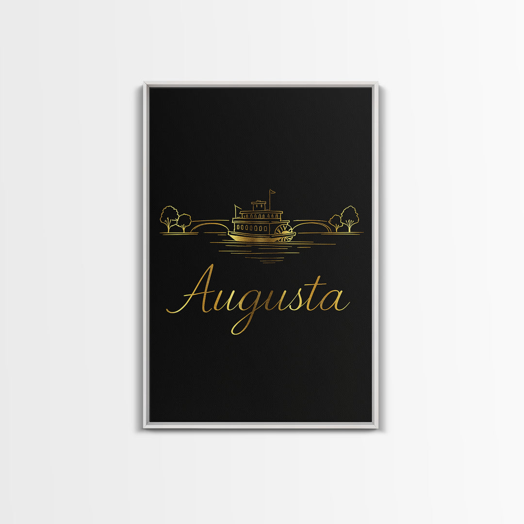 Augusta Travel Poster, Canvas Print, Gold Outline Poster Art, Augusta Travel Art, Retro Travel Print, City Art, Watercolor Skyline Art