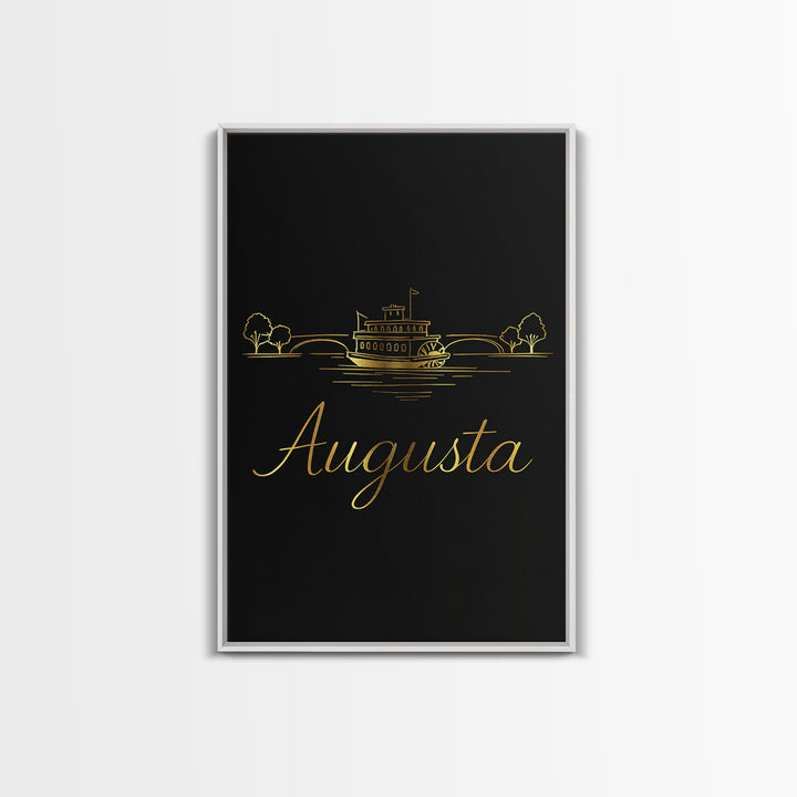 Augusta Travel Poster, Canvas Print, Gold Outline Poster Art, Augusta Travel Art, Retro Travel Print, City Art, Watercolor Skyline Art