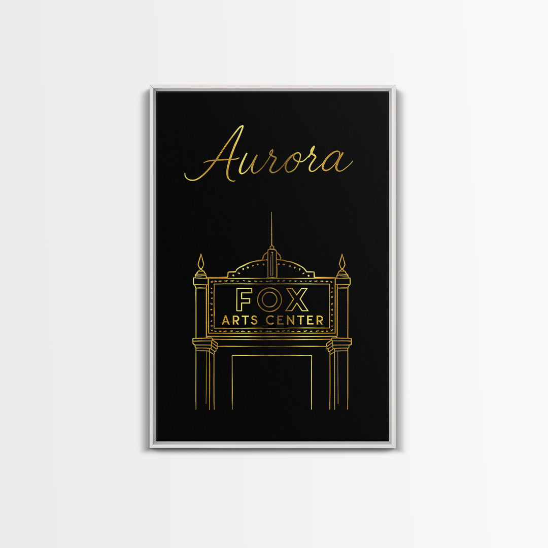 Aurora Travel Poster, Canvas Print, Gold Outline Poster Art, Aurora City Art, City Travel Prints, Home Office Decor, City Art Print