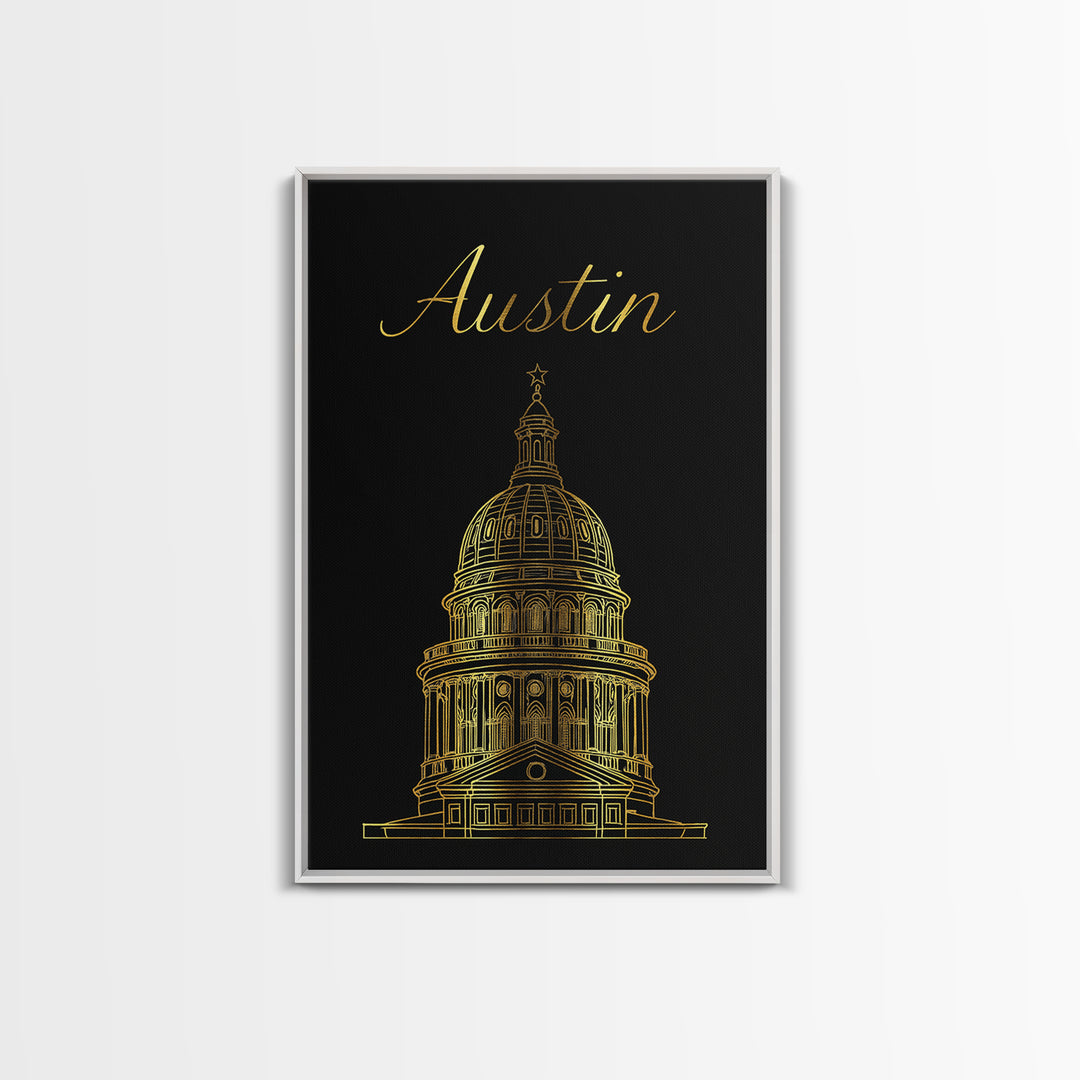 Austin Travel Poster, Framed Canvas Print, Dark Minimalist Wall Art, Austin Art Print, Vintage Travel Print, Travel Art Print, Design 2