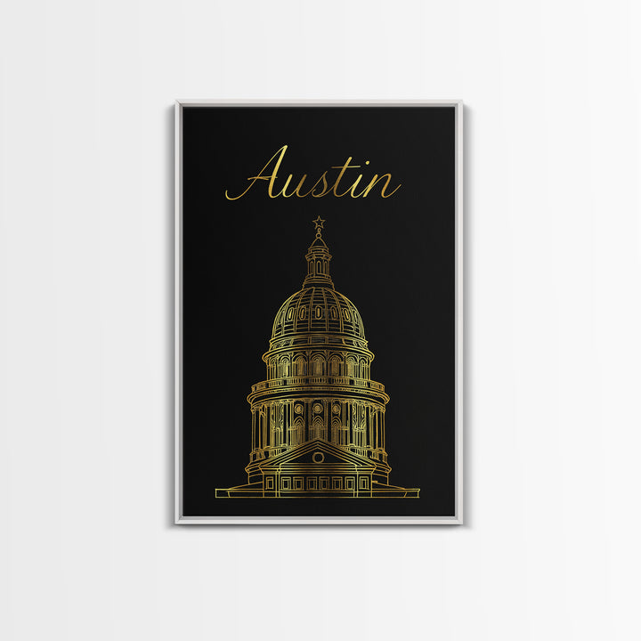 Austin Travel Poster, Framed Canvas Print, Dark Minimalist Wall Art, Austin Art Print, Vintage Travel Print, Travel Art Print, Design 2