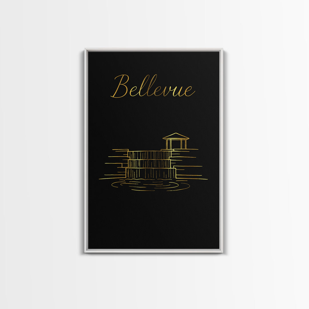 Bellevue Washington Travel Poster, Canvas Print, Gold Outline Poster Art, Bellevue City Art, Office Decor, Fine Art Print, Travel Posters