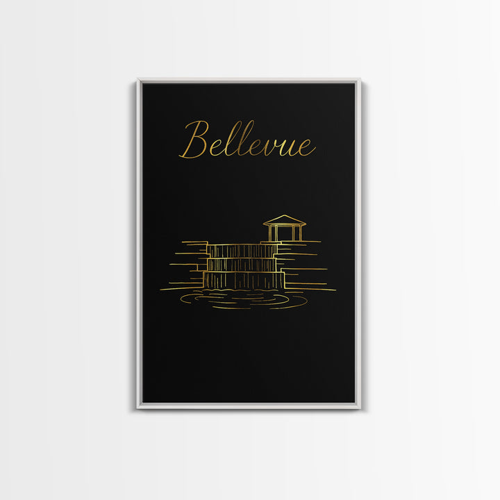 Bellevue Washington Travel Poster, Canvas Print, Gold Outline Poster Art, Bellevue City Art, Office Decor, Fine Art Print, Travel Posters
