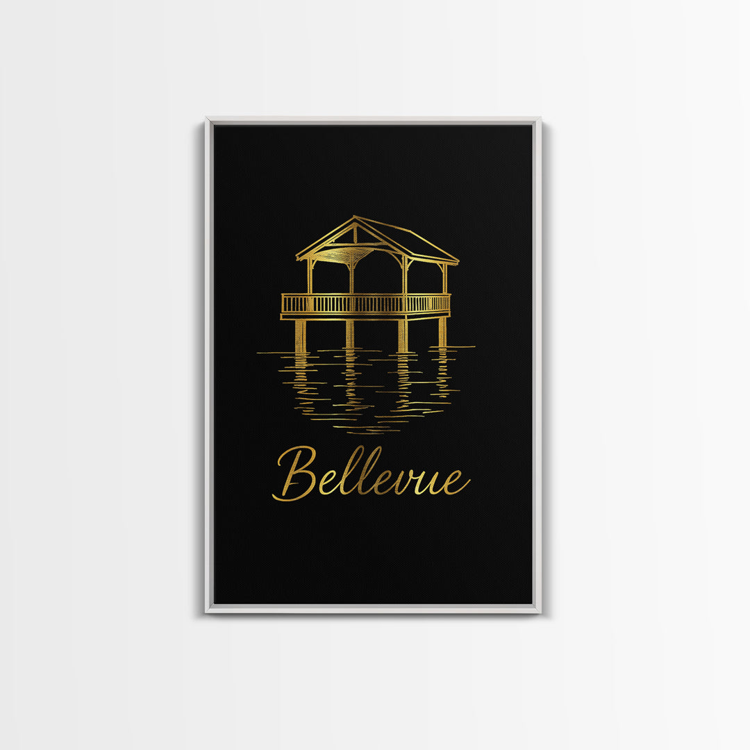 Bellevue Travel Poster, Framed Canvas Print, Dark Minimalist Wall Art, Bellevue City Art, Home Office Decor, Travel Poster Set