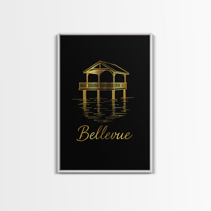 Bellevue Travel Poster, Framed Canvas Print, Dark Minimalist Wall Art, Bellevue City Art, Home Office Decor, Travel Poster Set