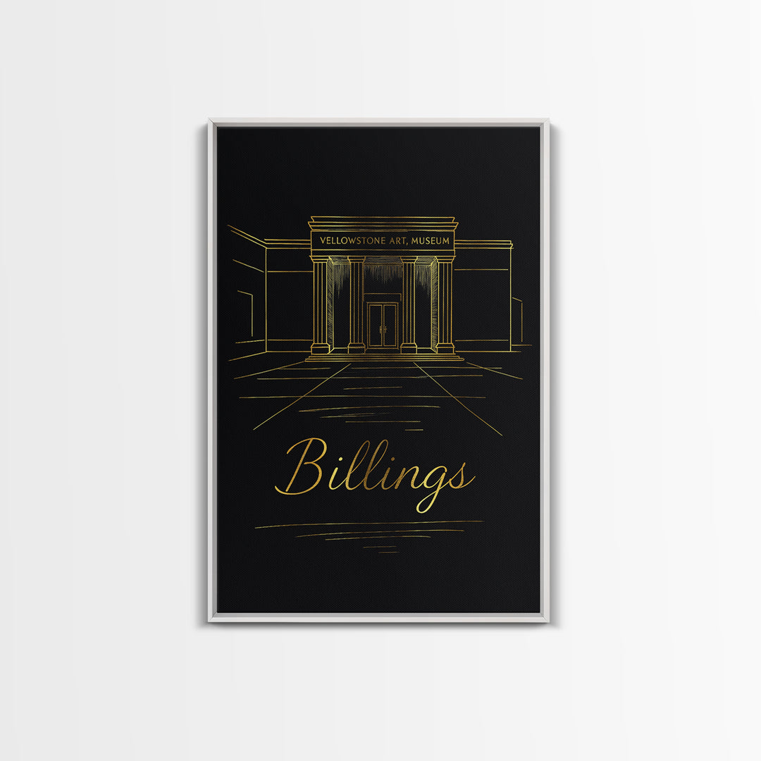 Billings Travel Poster, Framed Canvas Print, Black Gold Minimalist Art, Billings Wall Art, Retro Travel Print, Vintage City Art