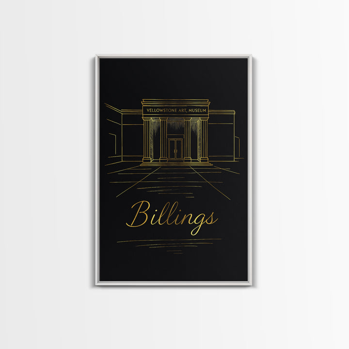 Billings Travel Poster, Framed Canvas Print, Black Gold Minimalist Art, Billings Wall Art, Retro Travel Print, Vintage City Art