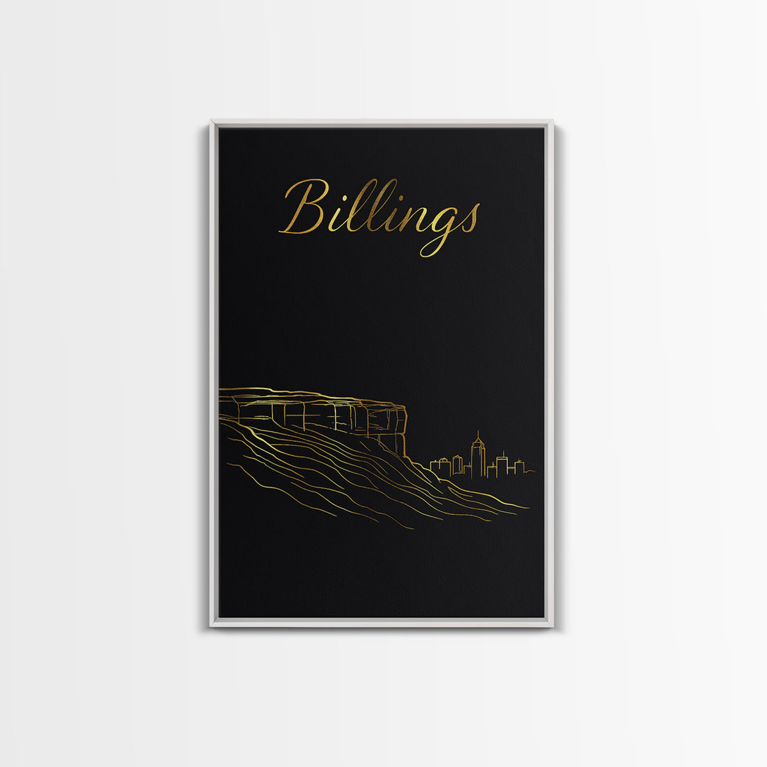 Billings Travel Poster, Canvas Print, Dark Minimalist Wall Art, Billings Wall Art, Vintage City Poster, Vintage Travel Art, Travel Gift
