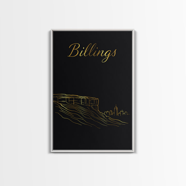 Billings Travel Poster, Canvas Print, Dark Minimalist Wall Art, Billings Wall Art, Vintage City Poster, Vintage Travel Art, Travel Gift