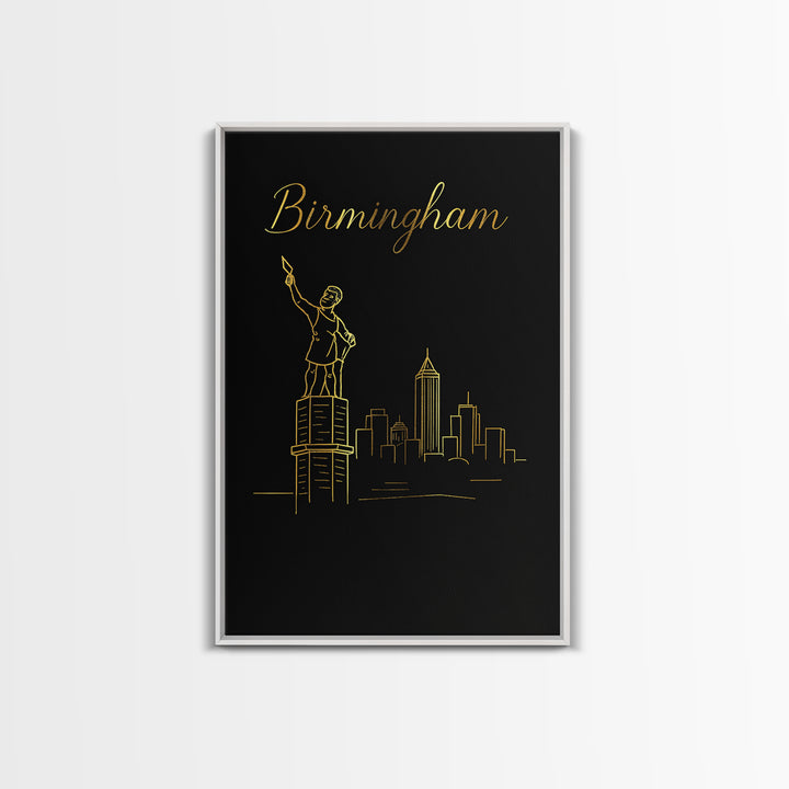 Birmingham Alabama Travel Poster, Canvas Print, Black Gold Minimalist Art, Birmingham Wall Art, Vintage Travel Art, Living Room Wall Art