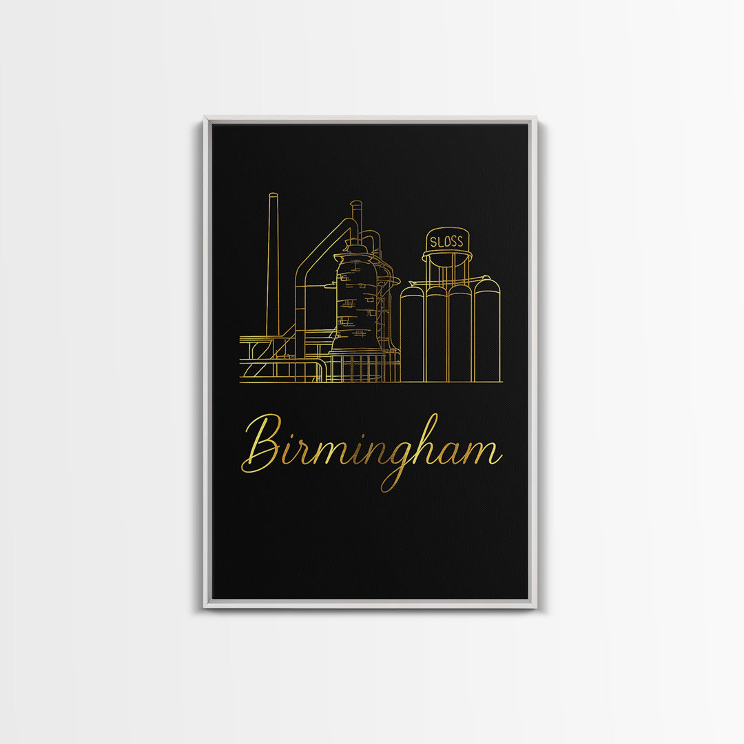 Birmingham Travel Poster, Canvas Print, Minimalist Gold Line Art, Birmingham Travel Art, Fine Art Print, Travel Art Print, City Art Print