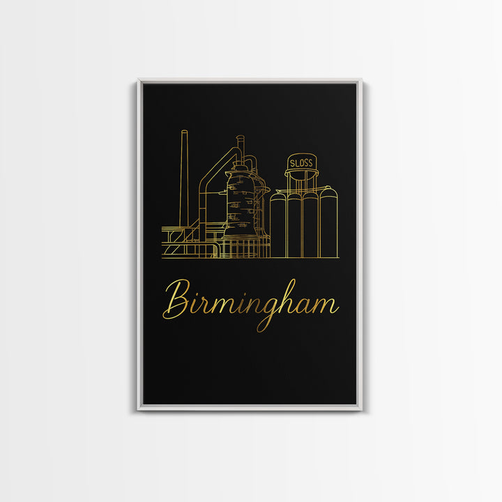 Birmingham Travel Poster, Canvas Print, Minimalist Gold Line Art, Birmingham Travel Art, Fine Art Print, Travel Art Print, City Art Print