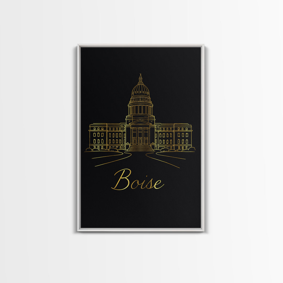 Boise Idaho Travel Poster, Canvas Print, Minimalist Gold Line Art, Boise Travel Art, Wall Art, Mid Century Wall Art, Wanderlust Decor
