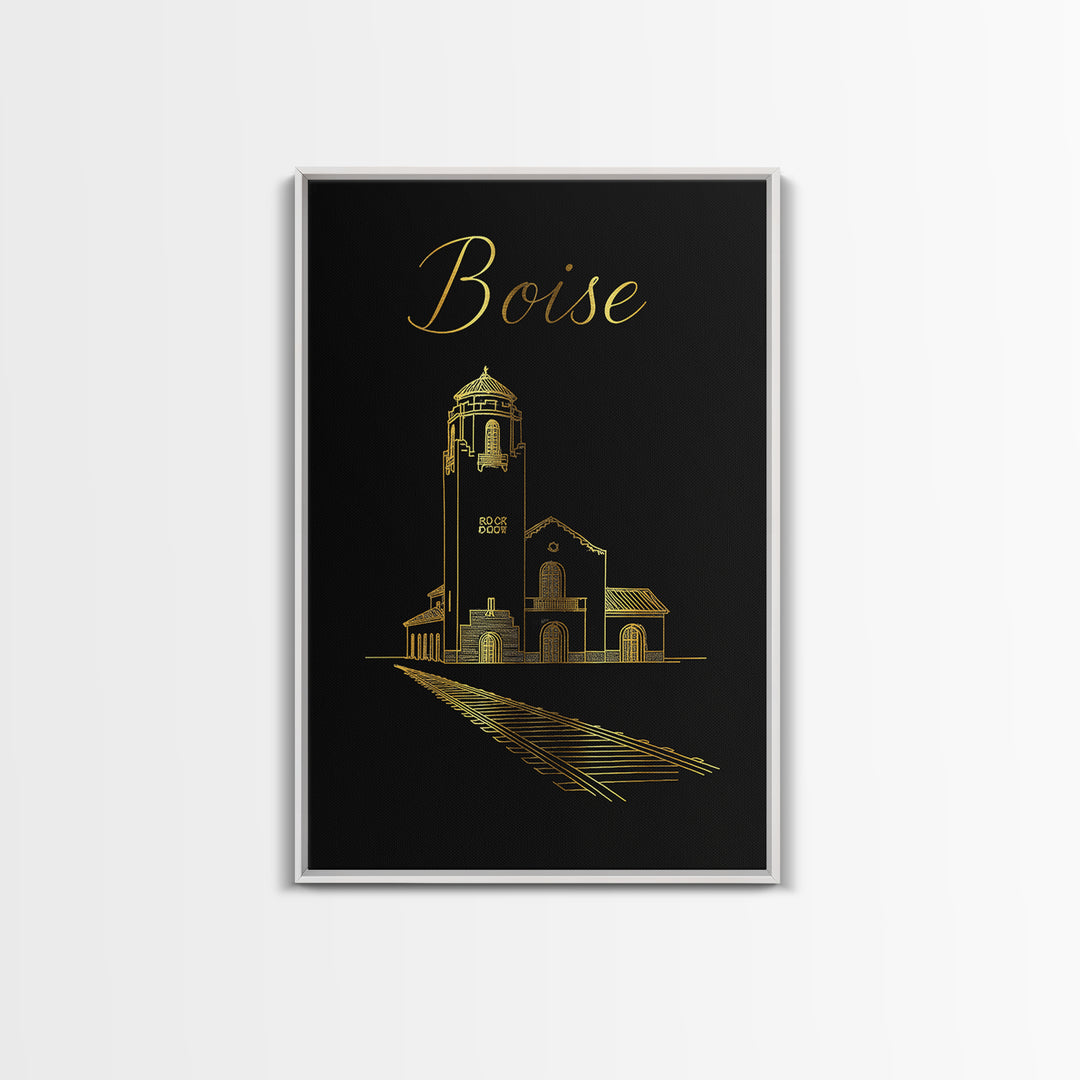 Boise Travel Poster, Canvas Print, Gold Outline Poster Art, Boise Poster Print, City Travel Prints, Travel Wall Art, City Illustration