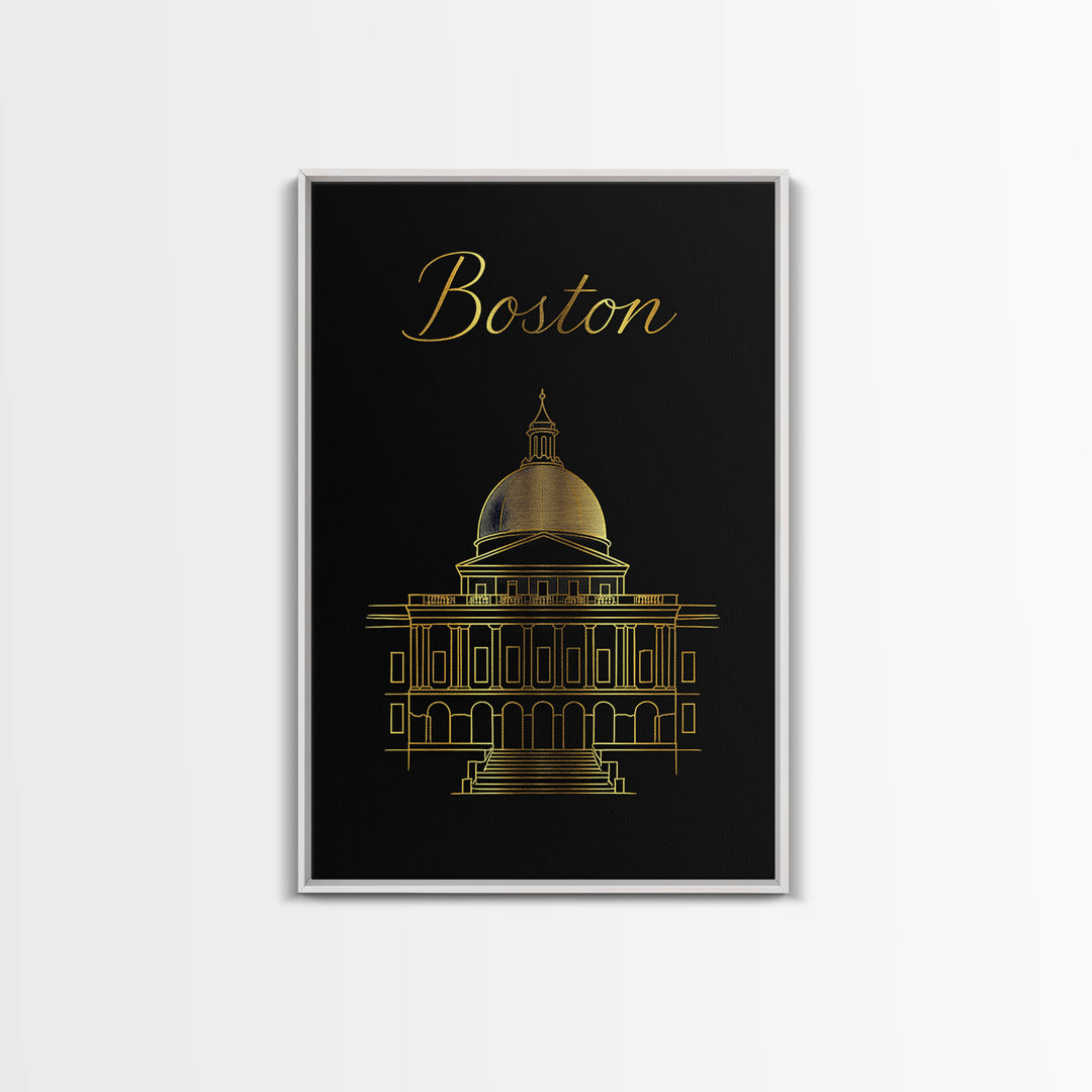 Boston Massachusetts Travel Poster, Canvas Print, Minimalist Gold Line Art, Boston City Art, Fine Art Print, Wall Art, Travel Gift