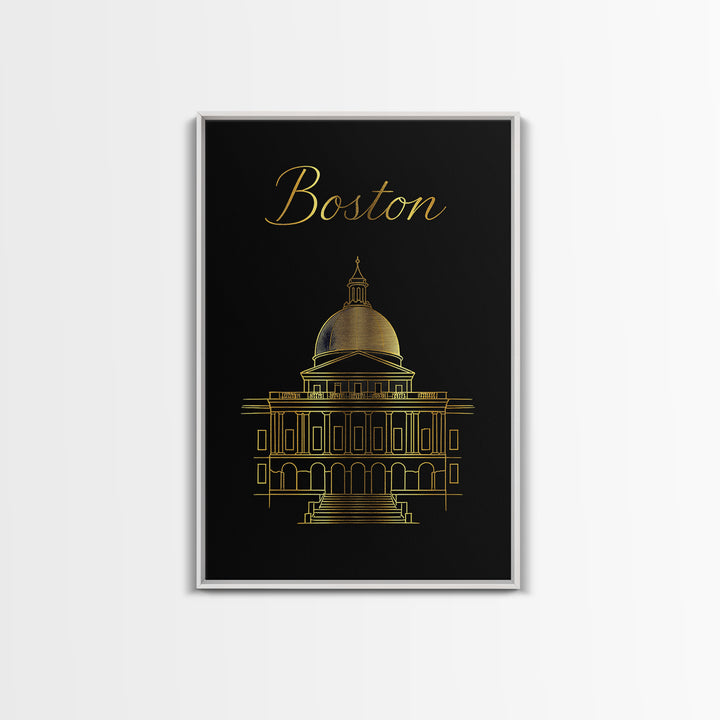 Boston Massachusetts Travel Poster, Canvas Print, Minimalist Gold Line Art, Boston City Art, Fine Art Print, Wall Art, Travel Gift