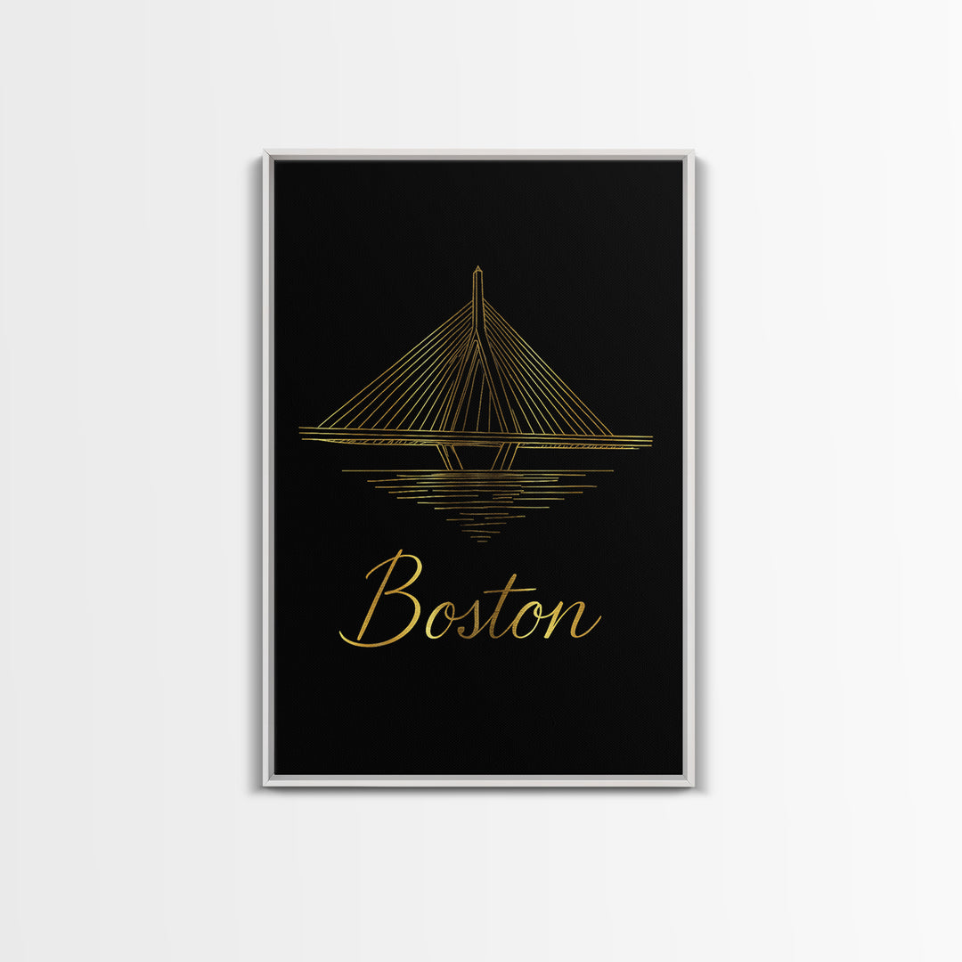 Boston Travel Poster, Framed Canvas Print, Gold Outline Poster Art, Boston Art Print, Modern Wall Decor, Mid Century Wall Art, Wall Art