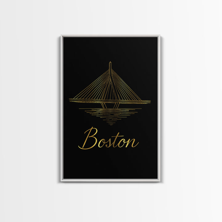 Boston Travel Poster, Framed Canvas Print, Gold Outline Poster Art, Boston Art Print, Modern Wall Decor, Mid Century Wall Art, Wall Art