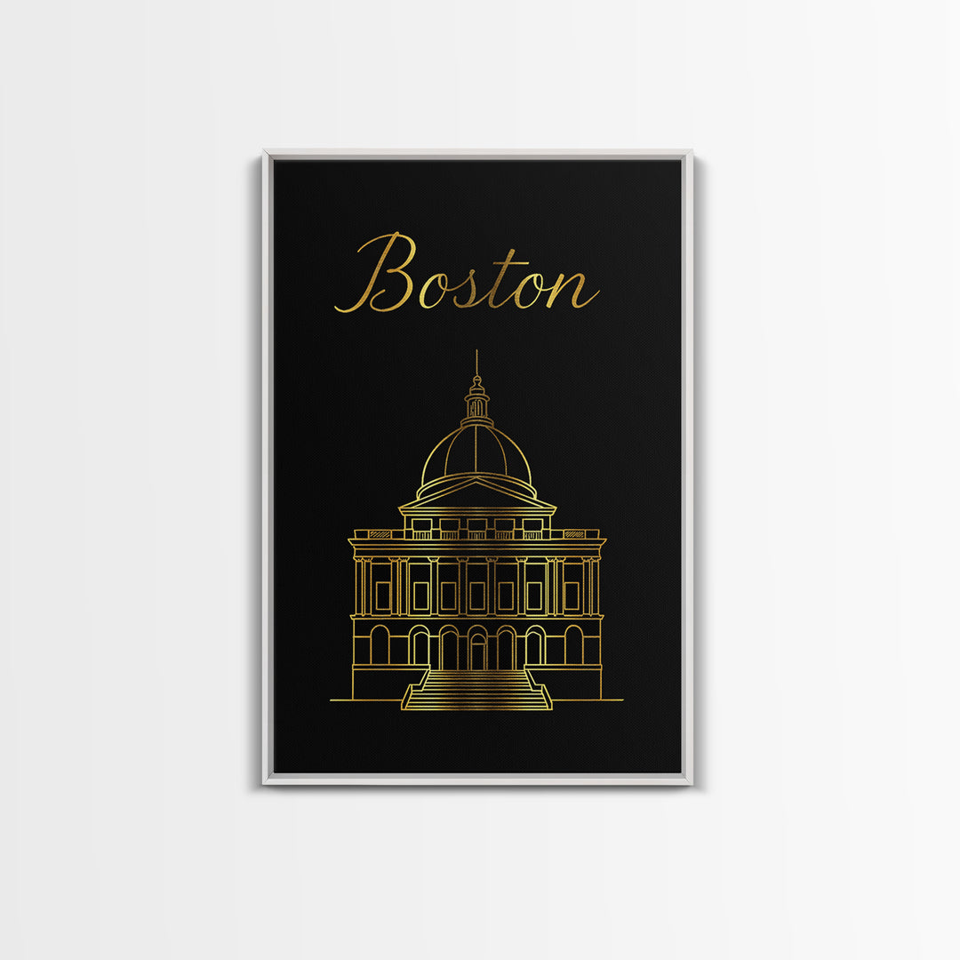 Boston Travel Poster, Canvas Print, Dark Minimalist Wall Art, Boston Art Print, City Illustration, Mid Century Wall Art, Gift For Travelers