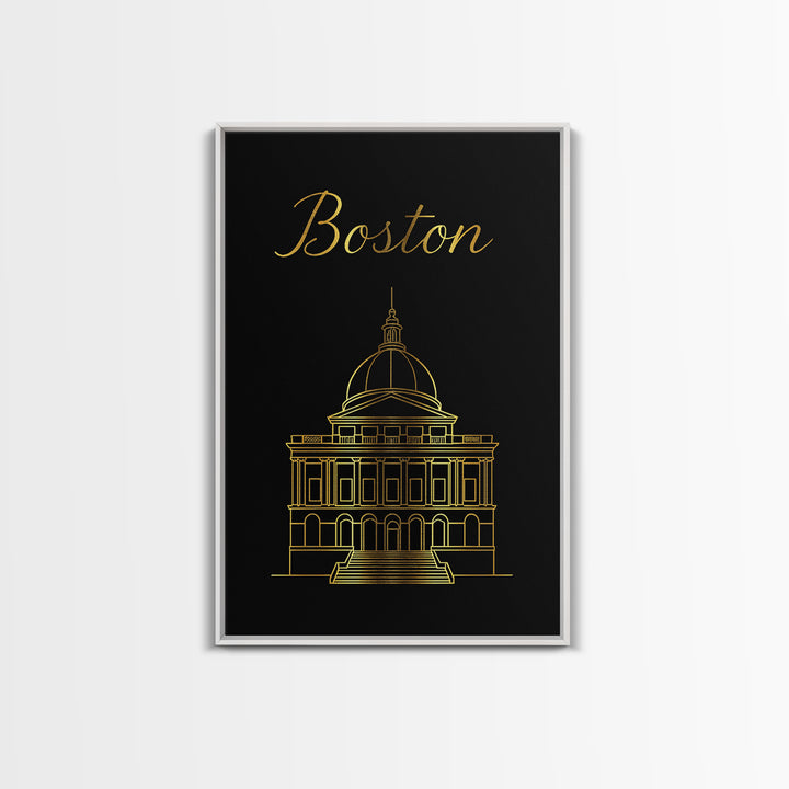 Boston Travel Poster, Canvas Print, Dark Minimalist Wall Art, Boston Art Print, City Illustration, Mid Century Wall Art, Gift For Travelers