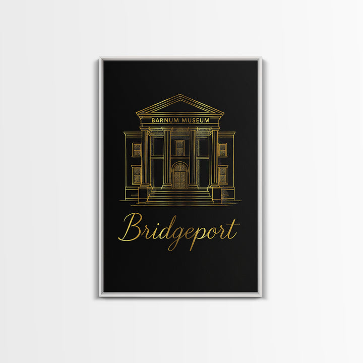 Bridgeport Travel Poster, Framed Canvas Print, Gold Outline Poster Art, Bridgeport Art Print, Mid Century Wall Art, Vintage City Art
