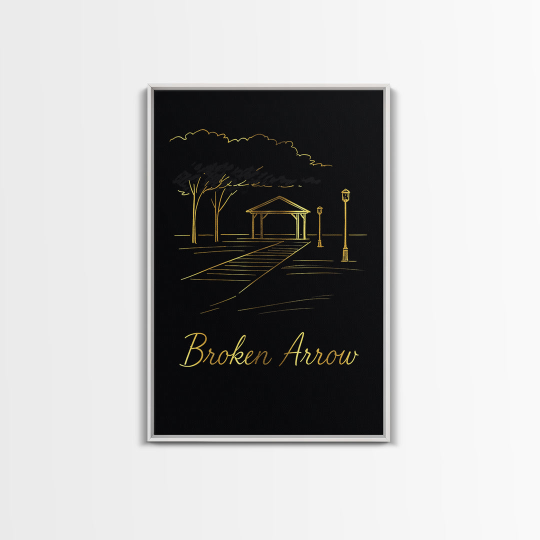 Broken Arrow Travel Poster, Canvas Print, Minimalist Gold Line Art, Broken Arrow Wall Art, Gift For Travelers, Travel Art Print