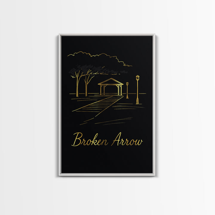 Broken Arrow Travel Poster, Canvas Print, Minimalist Gold Line Art, Broken Arrow Wall Art, Gift For Travelers, Travel Art Print